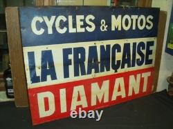 RARE TOLE PEINTE CYCLES MOTOS LA FRANCAISE DIAMANT D EPOQUE no terrot motobecane