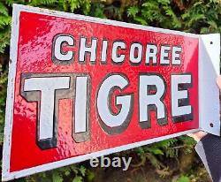 RARE plaque émaillée Chicorée TIGRE double face 30x16cm