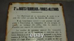 RARE plaque émaillée HAUTS FOURNEAUX signalisation utilisation du TELEPHERIQUE