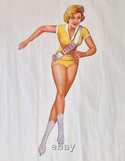 RARE tôle lithographinée PIN-UP Patineuse VEEDOL Original no plaque émaillée