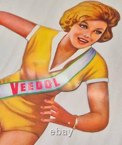 RARE tôle lithographinée PIN-UP Patineuse VEEDOL Original no plaque émaillée