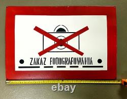 Rare! Ancien Plaque en Email Faire des Photos Interdit Zakaz Caméra Blanc /