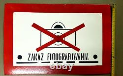 Rare! Ancien Plaque en Email Faire des Photos Interdit Zakaz Caméra Blanc /