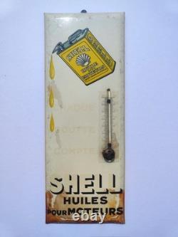 Rare Ancien Thermomètre Publicitaire Bidon D'huile Shell No Plaque Émaillée