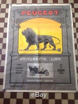 Rare Ancienne Affiche Voiturette Lion Peugeot Signée Thor Pur Jus No Copy