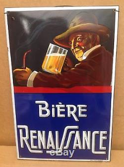 Rare Ancienne Plaque Émaillée Bière La Renaissance Etat Mint Pur Jus