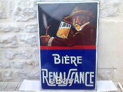 Rare Ancienne Plaque Émaillée Bière La Renaissance Etat Mint Pur Jus