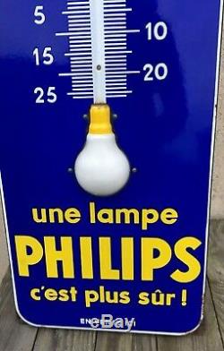 Rare Ancienne Plaque Émaillée Thermomètre Philips Etat Mint Pur Jus