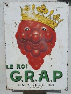 Rare Ancienne Plaque émaillée Vin Grap BEUVILLE publicitaire