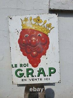 Rare Ancienne Plaque émaillée Vin Grap BEUVILLE publicitaire