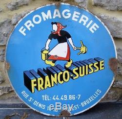 Rare Ancienne Plaque émaillée Fromagerie Franco Suisse émaillerie Belge Bruxelle