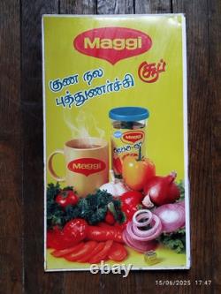 Rare MAGGI Plaque Publicitaire en Tôle Tamoul 1980/90 Dim H 64x L 36cm