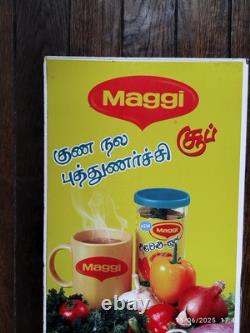 Rare MAGGI Plaque Publicitaire en Tôle Tamoul 1980/90 Dim H 64x L 36cm