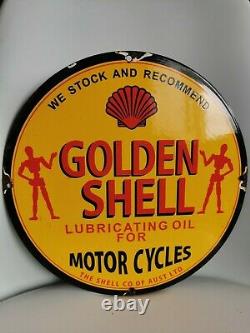 Rare Original Plaque Émaillée Golden plate Shell motor Cycles 1950/60 Vintage