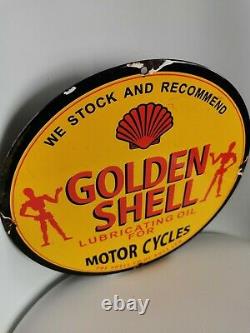 Rare Original Plaque Émaillée Golden plate Shell motor Cycles 1950/60 Vintage