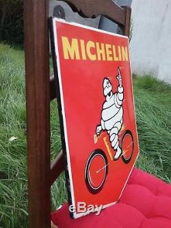 Rare Petite Plaque Emaillee Bibendum Velo Rouge Originale An 50 60 Michelin