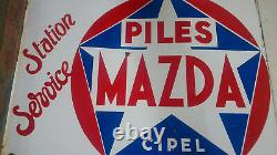 Rare Plaque Double Face Piles Mazda En Email1940 1950 Made In France