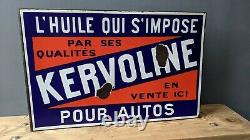 Rare Plaque Émaillée Ancienne Double Faces Huile Kervoline Garage Automobile