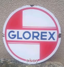 Rare Plaque Émaillée GLOREX Double Face Années 60 Station Essence