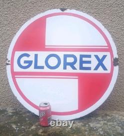 Rare Plaque Émaillée GLOREX Double Face Années 60 Station Essence