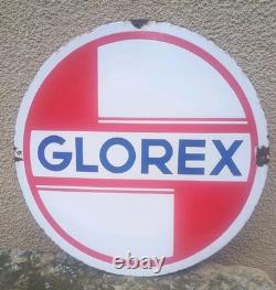 Rare Plaque Émaillée GLOREX Double Face Années 60 Station Essence
