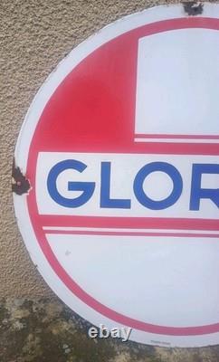 Rare Plaque Émaillée GLOREX Double Face Années 60 Station Essence