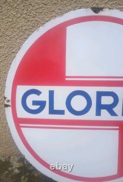 Rare Plaque Émaillée GLOREX Double Face Années 60 Station Essence