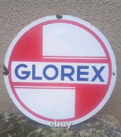 Rare Plaque Émaillée GLOREX Double Face Années 60 Station Essence