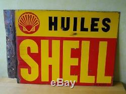 Rare Plaque Emaillee Huiles Shell 1930 Double Face
