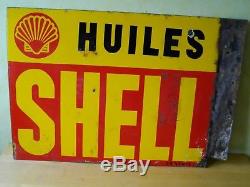 Rare Plaque Emaillee Huiles Shell 1930 Double Face