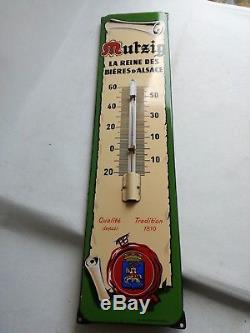 Rare Plaque Émaillée Thermomètre Bière Mutzig Émaillerie Alsacienne Strasbourg