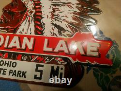 Rare Plaque Indian Lake Email Vintage 30,5 CM X 22,5 CM Made In USA