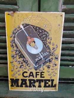 Rare Plaque Tôle Publicitaire Café Martel