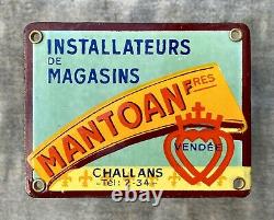 Rare Plaque de propreté émaillée Mantoan Frères à Challans /Coeur Vendéen Chouan