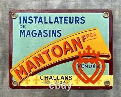 Rare Plaque de propreté émaillée Mantoan Frères à Challans /Coeur Vendéen Chouan