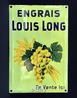 Rare Plaque émaillée bombée ENGRAIS LOUIS LONG / 1930