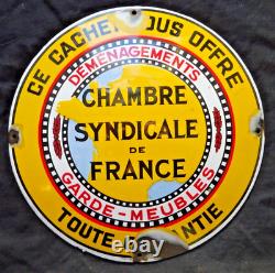 Rare Plaque émaillée bombée ancienne EAS DEMENAGEMENTS Chambre Syndicale FRANCE
