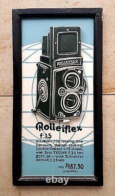 Rare! Rolleiflex F 3,5 Panneau en Bois Caméra Env. 60x30cm Bouclier Rollei