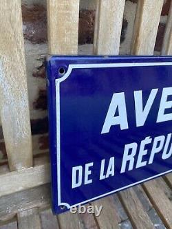 Rare ancienne plaque de rue émaillée Avenue de la Republique enamel Road Sign