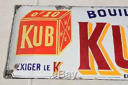 Rare ancienne plaque émaillée bombée publicitaire Bouillon Kub OF10 exiger le K