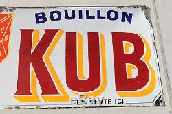 Rare ancienne plaque émaillée bombée publicitaire Bouillon Kub OF10 exiger le K