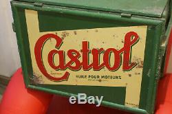 Rare caisse bidon huile Castrol avec toles, non émaillée, garage année 30