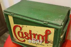 Rare caisse bidon huile Castrol avec toles, non émaillée, garage année 30