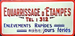 Rare et singulière PLAQUE EMAILLEE PUBLICITAIRE Equarrissage d' Etampes