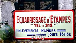 Rare et singulière PLAQUE EMAILLEE PUBLICITAIRE Equarrissage d' Etampes