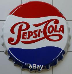 Rare grande Plaque émaillée originale d'époque en relief Pepsi Cola vers 1950