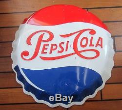 Rare grande Plaque originale d'époque en relief Pepsi Cola vers 1950