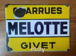 Rare plaque emaille publicitaire ancienne Charrues Melotte givet