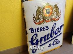 Rare plaque émaillée Bombée bières Gruber & cie signée boos & hahn
