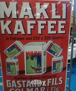 Rare plaque émaillée bombée ancienne café Makli Kaffee allemande im Elsass